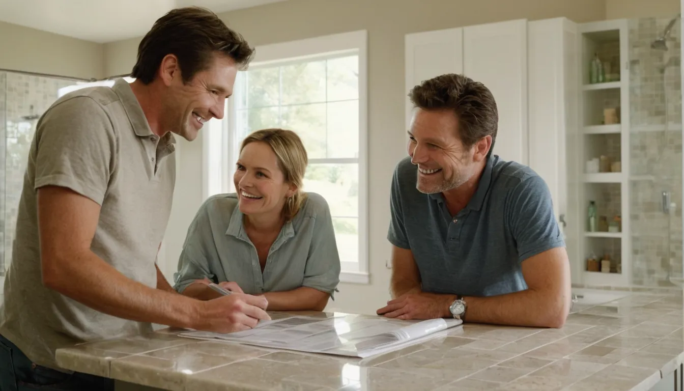 Homeowner reviewing bathroom remodel plans with a local provider in a Orlando home